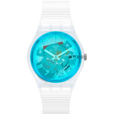 Swatch RETRO-BIANCO GW215 – Αναλογικό Ρολόι Unisex με Διάφανο Μπλε Καντράν και Λευκό Λουράκι